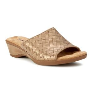 Walking Cradles KEELY Women's Cipria Metal Woven Nubuck Leather Wedge Slide